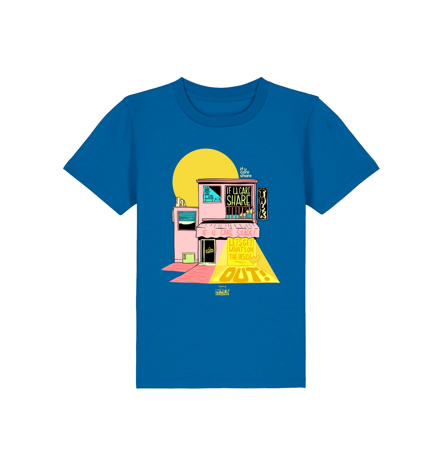 Royal Blue Printed Kids T-Shirt Front